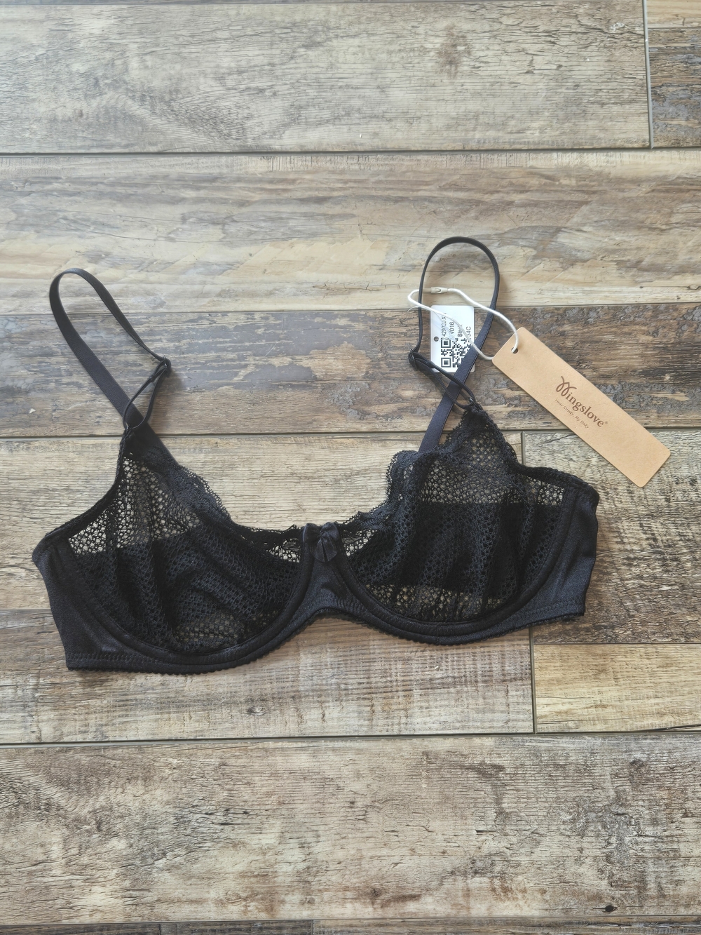 NWT Wingslove Black Sheer Mesh Lace Underwire Bra | 34C